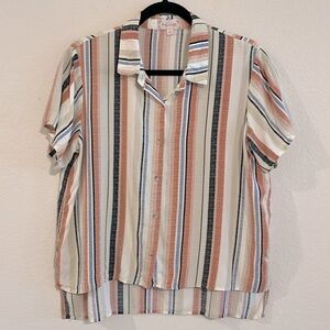 Bailey & Chloe Colorful Striped Lightweight High Low Hem Button Front Top